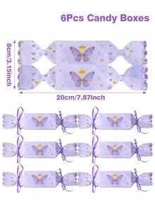 6个紫色蝴蝶礼盒，礼品包装盒，生日礼品包装盒，婚礼回礼盒，生日礼品袋，礼品包装用品，蝴蝶主题生日派对用品，派对礼品袋，蝴蝶装饰，性别揭晓派对，迎婴派对装饰，婚礼装饰 - 紫色蝴蝶 - 查看 5