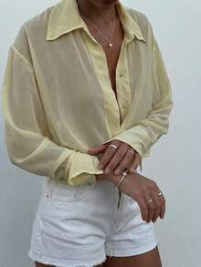 休闲百搭黄色薄纱宽松衬衫，夏季款 - 黃色 - 查看 5