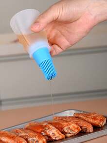 Heat-Resistant Silicone Oil Brush With Bottle Cap, Baking & Grilling Oil Dispensing Brush With Measurement Scale - Multicolor - View 5