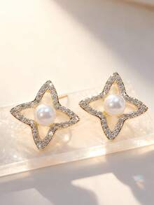 1对可爱星星耳钉，时尚日常及派对佩戴耳环，女士款 - 金色 - 查看 7