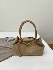 时尚新款复古哑光大容量通勤单肩腋下手提包（女士款） - 卡其色 - 查看 6