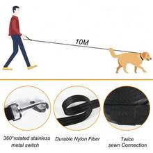 Long Line Dog Leash, 10m/32ft Nylon Training Lead For Dogs Tracking Training Obedience Lead Leash (Black) - Black - View 3