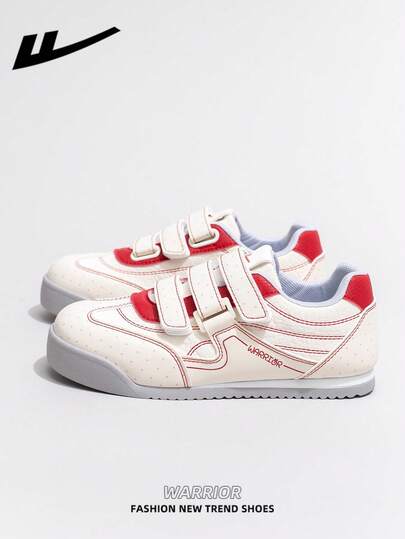  1 Pair WARRIOR Women's Thick Sole Lace-Up Soft Bottom Casual Shoes, Low-Top Outdoor Flat Shoes, Round Toe Low Heel Non-Slip Solid Color Elegant Soft Bottom Hiking Shoes, Suitable For Students, Graduation Photos, Flat Shoes, Women Leather Skate Sneakers