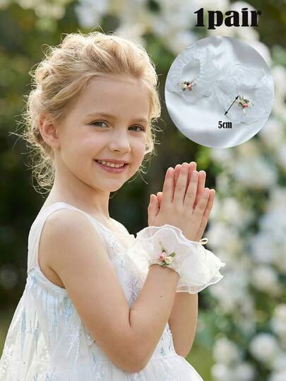 1 Pair Women & Girls' High-End Satin Bow Hollow Sleeve Cuffs, Pink Bow Lace Floral Decor Detachable Wrist Cuffs, Versatile