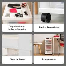 carrito organizador Carro de Plástico de Almacenamiento Rodante para Suministros de Aula para Manualidades Suministros de Arte Organizador r con Cajones para Piezas Pequeñas 4 Cajones Blanco - BlancoTransparente - Ver 4