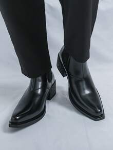 2026 New Fashion Men's Chelsea Boots, Motorcycle Boots, Versatile Casual Shoes, Autumn/Winter Korean Style, Comfortable Spring Cowboy Boots, Minimalist Riding Boots, Summer One-Piece High-Top Derby Shoes, Retro Designer Dress Shoes For Daily, Party, Date, Gift, Pointed Toe Mid-Calf Boots - Black - View 8