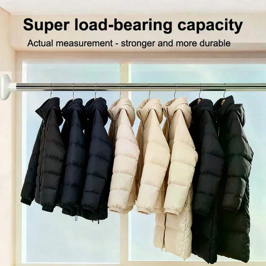 Barra de cortina de ducha y secado multifuncional telescópica ajustable de acero inoxidable sin perforaciones gruesas con antideslizante sin taladro J3BG - A4 - Ver 1