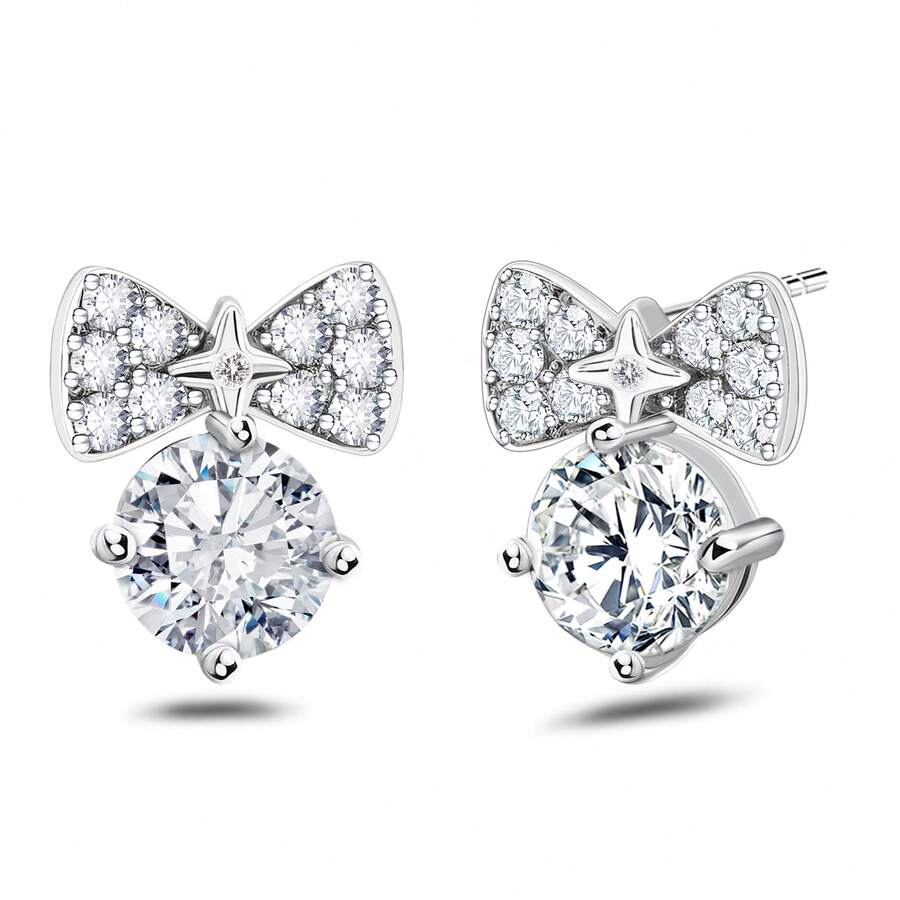 Pendientes de mariposa con circonita cúbica de plata de ley 925, pendientes minimalistas adecuados para uso diario, regalo de cumpleaños - Plateado - Ver 1