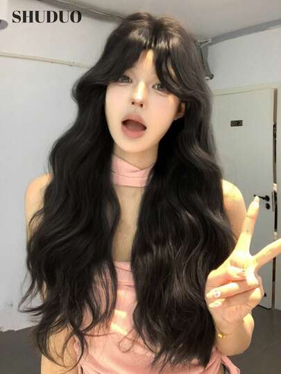 SHUDUO 1 Piece Of Heat-Resistant Synthetic Wig. Features A Black To Brown Ombre Color And A Middle Part Style. Made Of Fiber Material, It Looks Natural And Realistic, Perfect For Daily Wear. (Accessories Not Included)