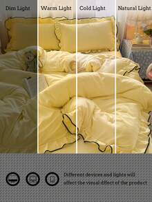 黑色荷叶边公主风柔软舒适床上用品套装（1个被套+2个枕套），适用于卧室、客房，是馈赠佳品。 - 黃色 - 查看 10