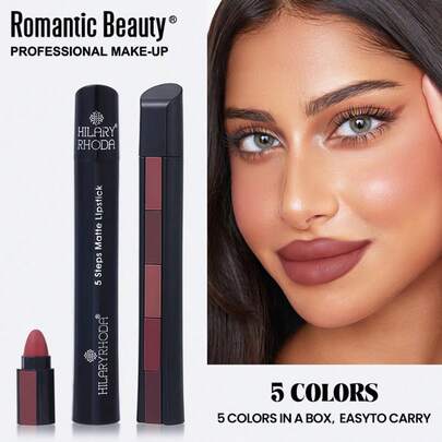 5-en-1 Rouge à lèvres mat, fini mat, longue tenue et anti-taches, portable, convient pour les vacances, les fêtes, le maquillage quotidien, cadeau romantique pour la mère, la petite amie, la sœur pour la Saint-Valentin