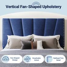 Allewie Full/Queen/King Size Bed Frame With Adjustable Velvet Upholstered Headboard, Rivet-Style Nailhead Trim Detail Platform Bed Frame, Wooden Slat Support, No Box Spring Needed, Easy Assembly, Blue - 藍色 - 查看 4