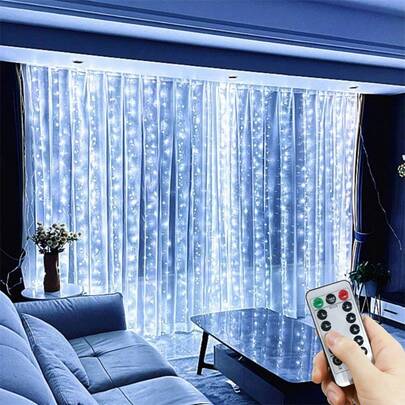 Lumières de rideau à télécommande alimentées par USB, 8 modes, guirlandes lumineuses convenant pour Noël, la Saint-Valentin, Halloween, le Ramadan, les anniversaires, les chambres, les cadeaux, les fêtes de vacances, le Nouvel An, l'éclairage de décoration d'ambiance