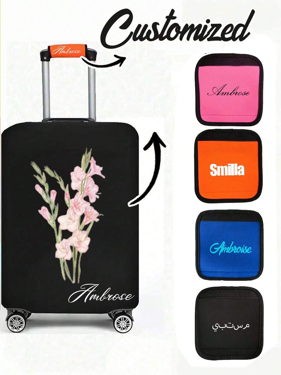Personalized Heart-Shaped Luggage Cover And Handle Wrap - Customizable With Floral Patterns, Names And Text, Universal Size 18-32 Inch Luggage Protector, Travel Suitcase Cover, Bag Wrap - Multicolor - View 1