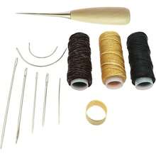 Fdit 12 Herramientas para Manualidades de Cuero, Juego de Agujas de Coser de Cuero, Cordón de Hilo Encerado, Dedal de Punzón para Tapicería, Abrigos, Tiendas de Campaña, Pieles y - 1 - Ver 3