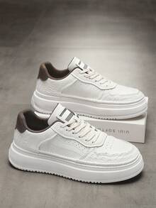 2026 New Leather Embossed Platform Lightweight Casual Sneakers - Beige - View 3