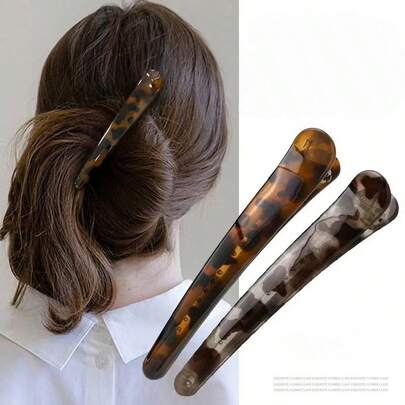"1-Piece Tortoiseshell Pattern Hair Clip | Retro Acrylic Long Slim Hair Barrette | Smooth Glossy Design For Secure Hairstyling | Daily Wear & Party/Date Accessory"