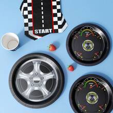 1 Set Racing Dashboard Disposable Plates, Napkins, Cups Party Supplies, Serves 8 Guests, Suitable For Birthday, Wedding, Theme Party, Family Picnic - Multicolor - View 4