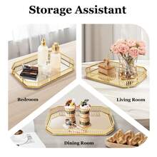 YUNRUX 25x35cm托盘镜面托盘石头金属装饰托盘蜡烛收纳整理器，金色，八角形镜面托盘适用于生日、婚礼、母亲节返校宿舍收纳 - 金色 - 查看 6