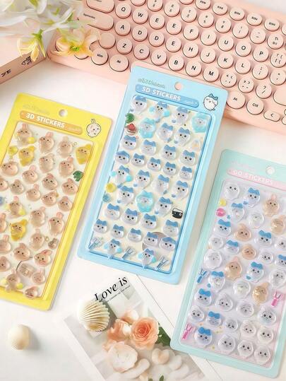 New 3D Embossed Crystal Stickers, Dopamine Color Series, Doll Shape, Children's Handmade Decorative Stickers, Student Reward Stickers, DIY Materials, Cute Cartoon 3D Sticker Set, Birthday Gift, New Year Gift
