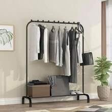 Clothes rack Free-standing clothes hanger Drying rack Metal bedroom clothes rail with lower storage shelf Shoe rack Coat rack for bedroom 146 x 110 x 40cm (Black) - Noir avec crochets latéraux - Voir 6
