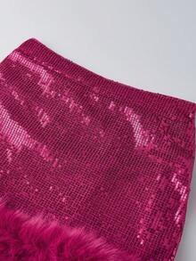 Women Sequin Mini Skirt Y2K High Waist Feather Trim Going Out Micro Mini Skirts Fashion Party Clubwear Streetwear Hot Girls Music Festival Rooftop Bar K-Pop Concert Coachella Vibe Outfits - Hồng - Xem 8