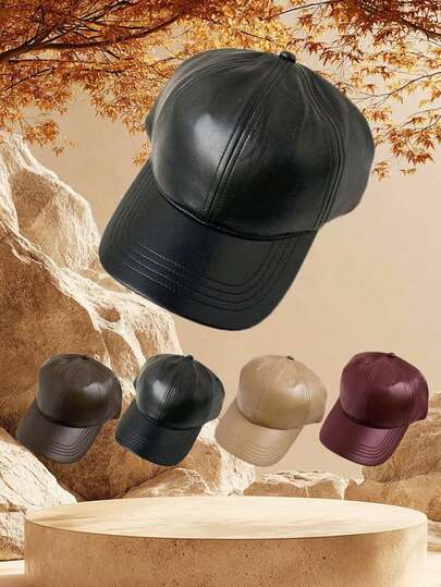 1pc Autumn/Winter PU Leather Baseball Cap, Korean Style Solid Color Versatile Baseball Cap, Stylish & Face-Slimming, Unisex (Some Caps May Have Slight Wrinkles Due To Transportation)