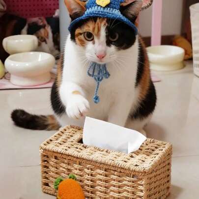 1pc Boho Woven Tissue Box Rectangular Paper Towel Holder With Tool Organizer Breathable Storage For Home Decor Living Room Office Desk Car Interior Vintage Rattan Look Easter Storage New Year Gift