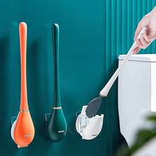 Modern Flexible Silicone Toilet Caspa For Home 2025 Silicone Toilet Wand Bowl Brush And Holder Cleaning Set Wall Mounted Rubber Bathroom Toilet Scrubber Bowl Cleaner Brushes With Dispenser (Green) - Multicolor - View 7