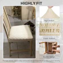 SearchI Juego de 6 Fundas de Asiento elásticas para sillas de Comedor Suaves Lavables y íbles Protectora para Asiento de Comedor Cubierta Trasera Jacquard de Diamante Beige - Jacquard de diamantes beige - Ver 2