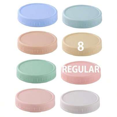 8 Pack Regular Mouth Plastic Jar Lids Ball, Kerr And More, 70mm Colored Canning Tops With Silicone Rings,  Leak - Proof