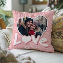 1pc Double-Sided Printed Rose & Heart Shape Customized Text/Photo Throw Pillow Cover, Soft Plush Fabric, Washable Zipper Design, Suitable For Valentine's Day, Anniversary, Wedding Gift (Inner Cushion Not Included), Romantic Personalized Pillow, Modern Style, No Power Required - LOVE - View 12