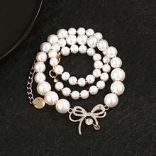 Pendants - Little  Bow Pearl Necklace - View 3