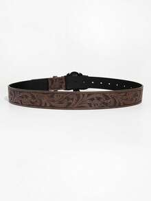 1 chiếc thắt lưng da PU màu cà phê với khóa hình đầu lâu và họa tiết hoa cổ điển. - Khóa thắt lưng cướp biển màu nâu - Xem 4