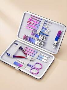 Premium Stainless Steel Manicure Set, Professional Nail Care Tools, Women's Grooming Kit - High-Quality Stainless Steel, With Blue Travel Storage Case, Elegant Gift - Multicolor - View 9