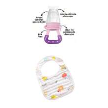 Kit Alimentação Chupeta Mordedor Frutas e Babador em forma de U Infantil bebê introdução Alimentar - Kit Rosa - Visão 4