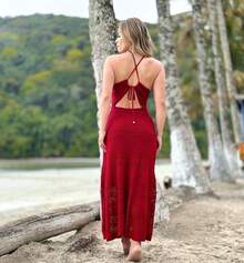 Lace Dress In Modal Knit With Straps, Midi Length, Summer 2026 - 紅色 - 查看 2