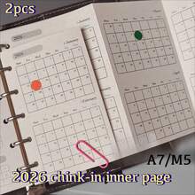 2pcs 2026 Monthly Planner Refill Inserts, A7/M5 Size, Special Paper, Double-Sided Printing, Loose-Leaf, For Sign-In - White - View 9