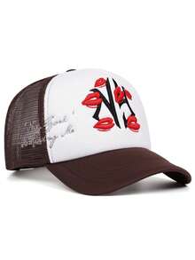 1顶男士哥特字母刺绣卡车帽，红色嘴唇字母刺绣，嘻哈帽；时尚可调节防晒男女通用棒球帽，适合户外、旅行、海滩派对，春秋季佩戴。 - 字母 - 查看 27