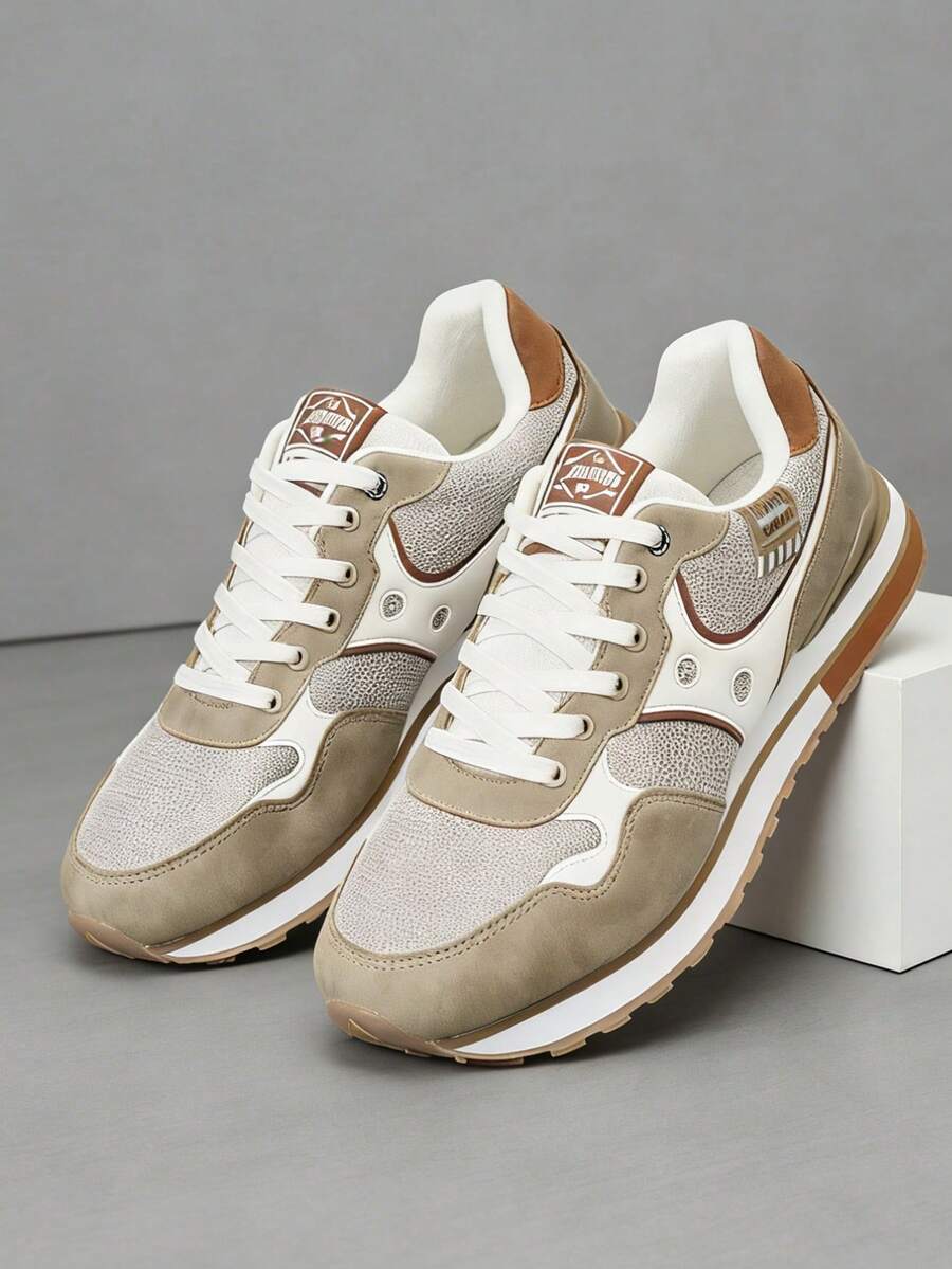 JOMIX Chaussures à lacets pour hommes, décontractées et élégantes, sportives et plates, adaptées à un usage quotidien et aux activités sportives, disponibles en plusieurs couleurs. - Camel - Voir 1