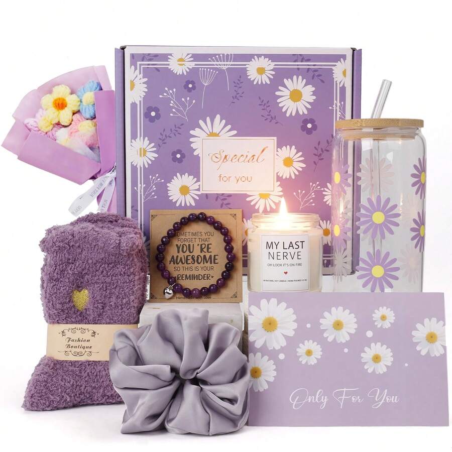 女士礼篮，女士生日礼物，送给妈妈、妻子、女友、姐妹的礼物 - 生日快乐，圣诞节，情人节，母亲节礼物 - 紫色 - 查看 1