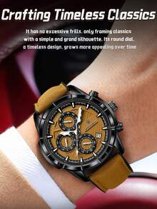 POEDAGAR 1件男士时尚休闲石英日历计时腕表，PU皮表带，防水夜光，适合日常佩戴，男士礼物 - 黑色 - 查看 11