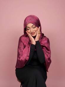 1件长款丝滑印花披肩，穆斯林高端渐变大理石纹印花优雅女士头巾，适合搭配连衣裙 - 多色1 - 查看 8