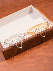 Fashionable Rhinestone Embellished English Letter Minimalist Versatile Bracelet - Multicolor - View 1