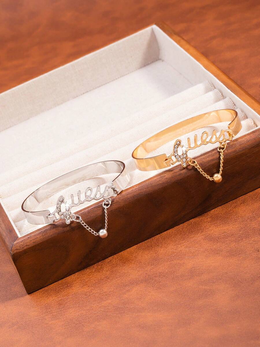 Fashionable Rhinestone Embellished English Letter Minimalist Versatile Bracelet - Multicolor - View 1