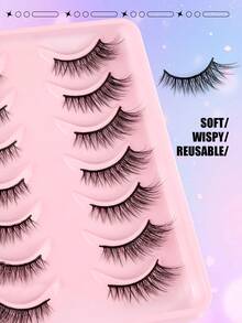 7 Pairs Mkhlina Handmade Half-Strip Eyelashes, Delicate Cat Eye Effect, Soft Black Band, 4/5 Outer Corner Lashes, Faux Mink False Eyelash Strips - 眼尾拉長款 - 查看 5