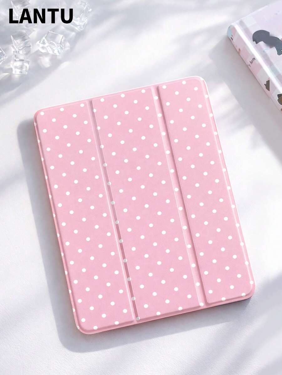 1pc Minimalist Pink Polka Dot Design Tablet Protective Case, Compatible With Apple IPad 10.2" / IPad Pro 11" 2020/2021, IPad (A16) 11" 11th Gen 2025, IPad 9th/10th Gen, Apple Air 4th 10.9", Galaxy Tab S6 Lite 10.4", /, Anti-Drop, Pencil Slot, Sleep/Wake Support, Romantic Valentine's Day Gift - Multicolor - View 1