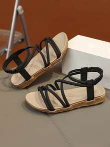 1 đôi dép xăng đan hở mũi kiểu retro cho trẻ em, dép đi biển thoáng khí thời trang mới mùa hè, đế mềm chống trơn trượt. - màu đen - Xem 3