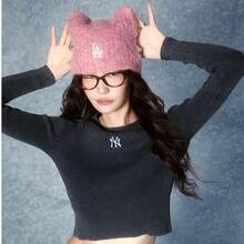 MLB Embroidered Fashion Knit Beanie With Ear Flaps - Versatile Warm Hat - Pink - View 2