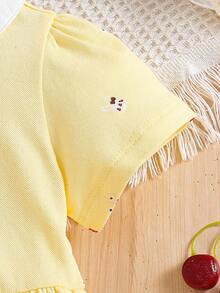 女童印花Polo领短袖休闲连衣裙，夏季 - 黃色 - 查看 4